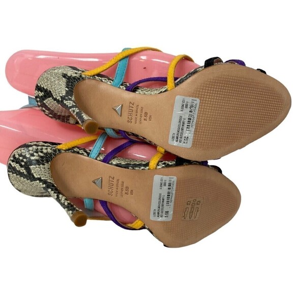 Schutz Multi Color Lizard Print Ankle Strap Open Toe Stiletto Size 5.5B NEW - Picture 6 of 9